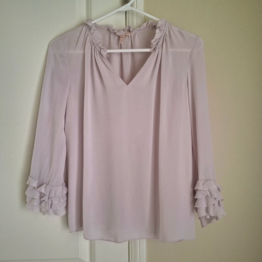 Rebecca Taylor Pink 100% Silk Ruffle Sleeve Blouse - Size 2